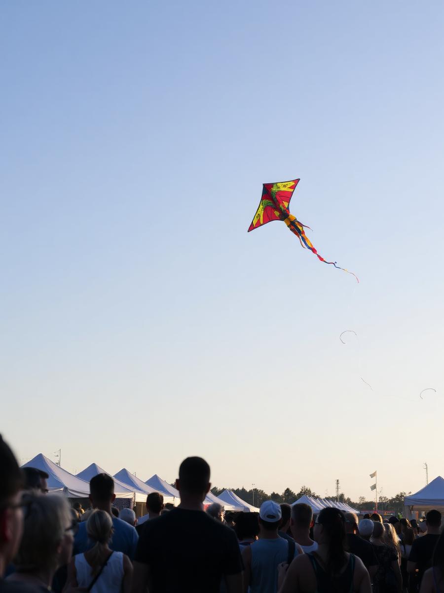 Público mirando un show de cometas en un festival al aire libre